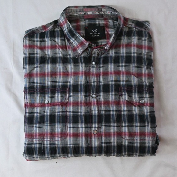 BUGATCHI UOMO Large Black Plaid Shaped Fit‎ L/S Pearl Snap Shirt - Picture 1 of 3
